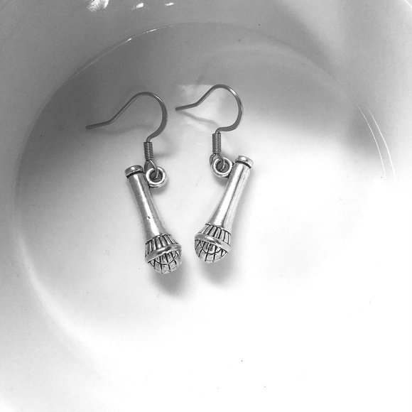 Miniature Microphone Music Recording Audio Musician Singer Gift Charm Earrings - Picture 3 of 4